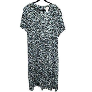 Vintage R&K Blue Floral Maxi Midi Dress Plus Size 22 Prairie Cottage Core Boho‎